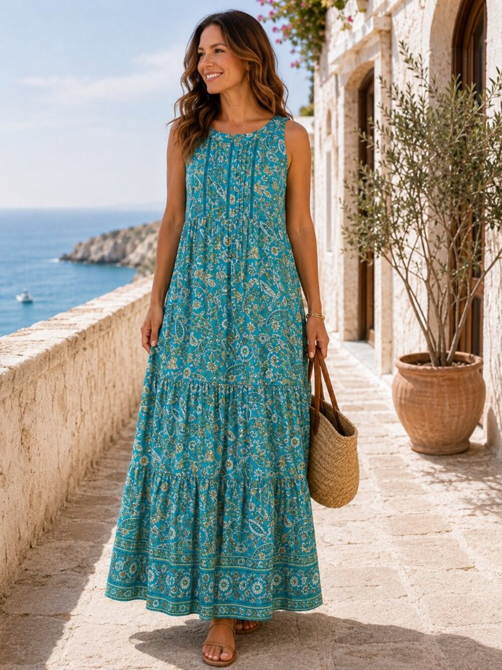 J.Jill Paisley Maxi Dress Large Turquoise Boho Resortwear Lined